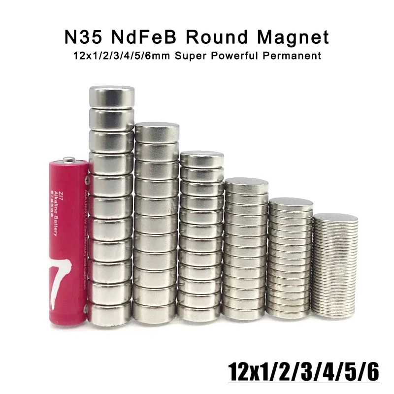10-200pcs N35 12x1/2/3/4/5/6mm Dia 12 Round NdFeB Neodymium Magnetic Material 12*2 12*4 12*6 Magnet Imanes for Whiteboard Fridge