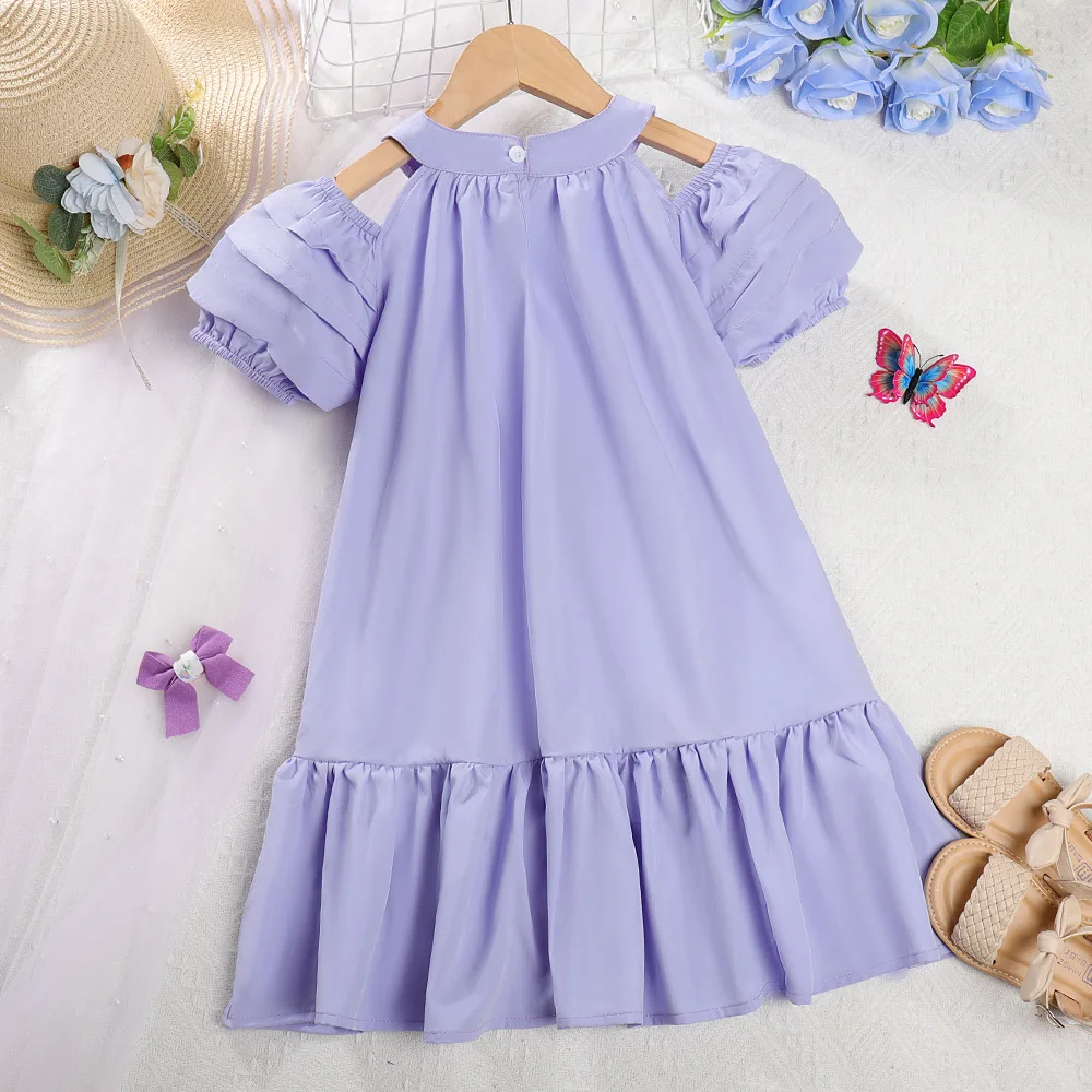 New Clothes Girls 4-7old Summer polyester new girl dress solid princess 104-122 children kids clothing baby fashion students image 2