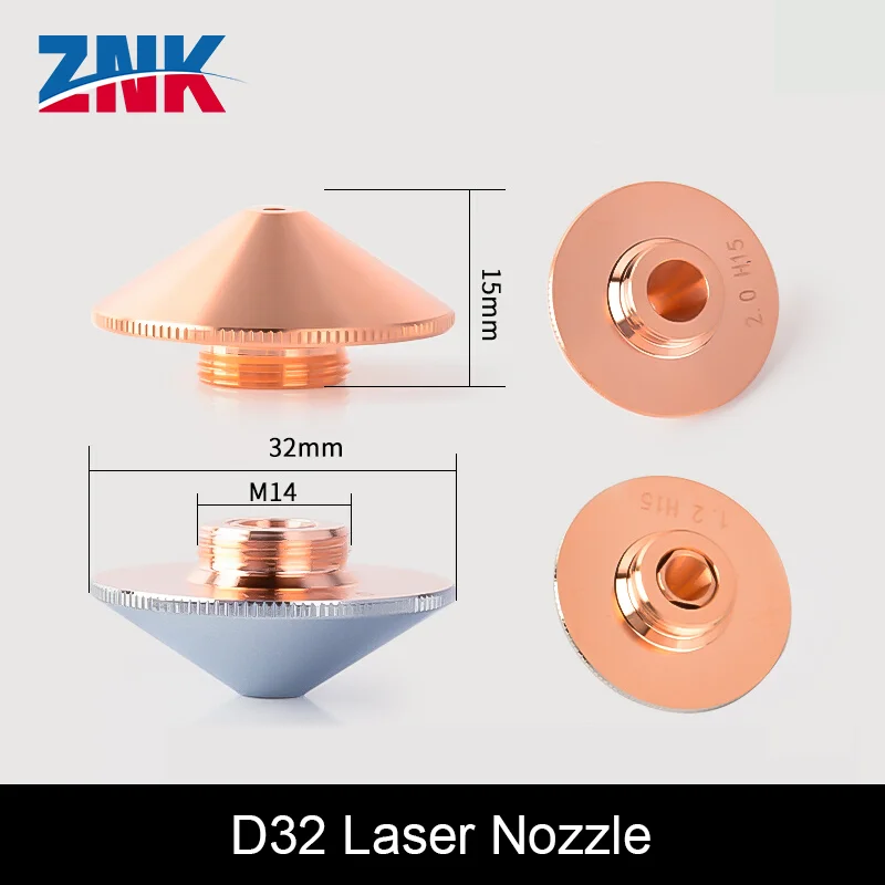 ZNK Laser Nozzles Single&Double Layer D32mm M14 Caliber 0.8-5.0mm for Fiber Laser Cutting Machine BT240 BM114 BM110