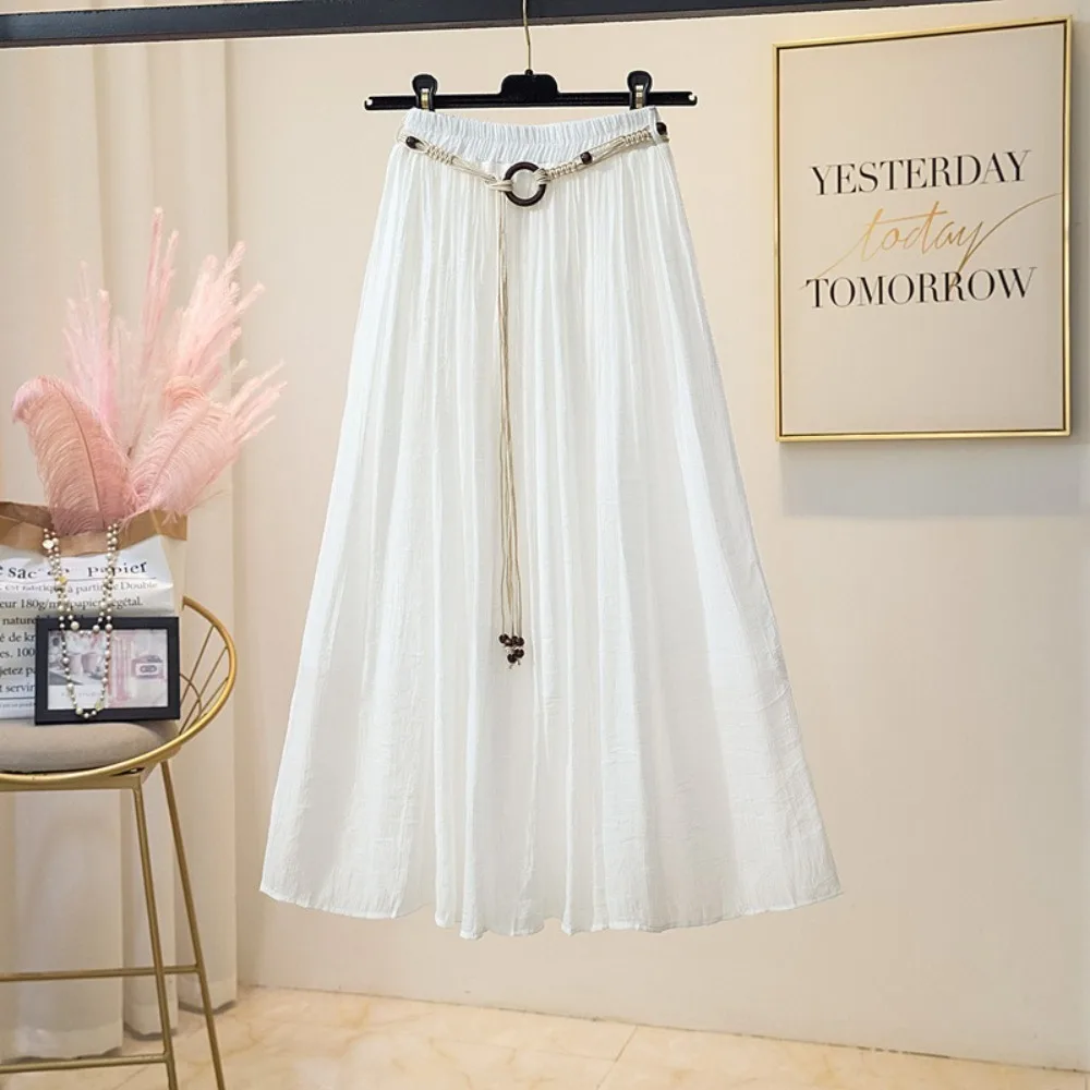 

Casual Vintage Boho Women's Skirt Luxury Cotton Linen High Waist Skirt Elegant Design with Belt Harajuku Skirt for Women
