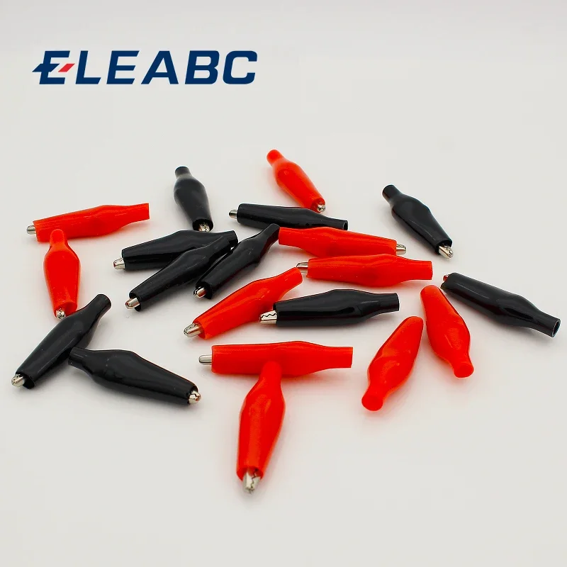 20pcs/lot 28MM Metal Alligator Clip G98 Crocodile Electrical Clamp for Testing Probe Meter Black and Red with Plastic Boot