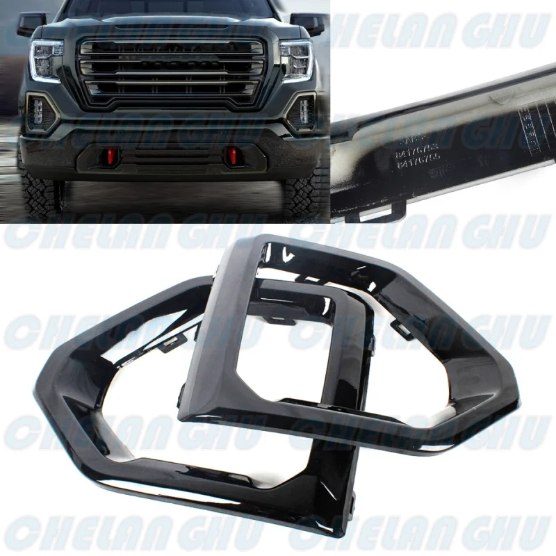 

For GMC Sierra 2019 2020 2021 1 Pair Side Black Front Bumper Fog Light Lamp Grille Cover Car Accessories 84176752 84176753