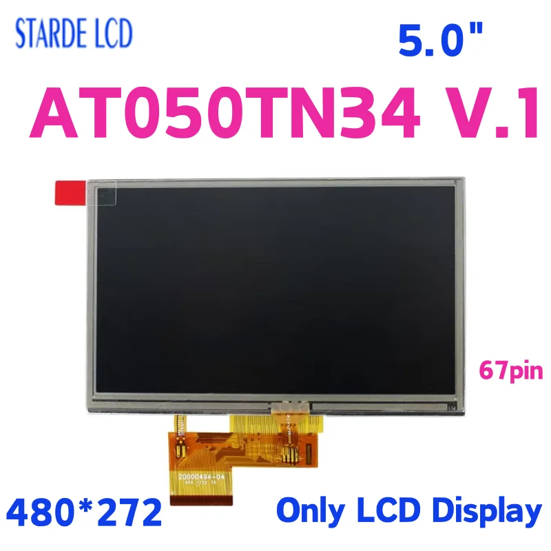 New 5 Inch AT050TN34 V.1 LCD Display GPS LCD Screen line with resolution 480*272 Without touch screen 67 Pin Replacement