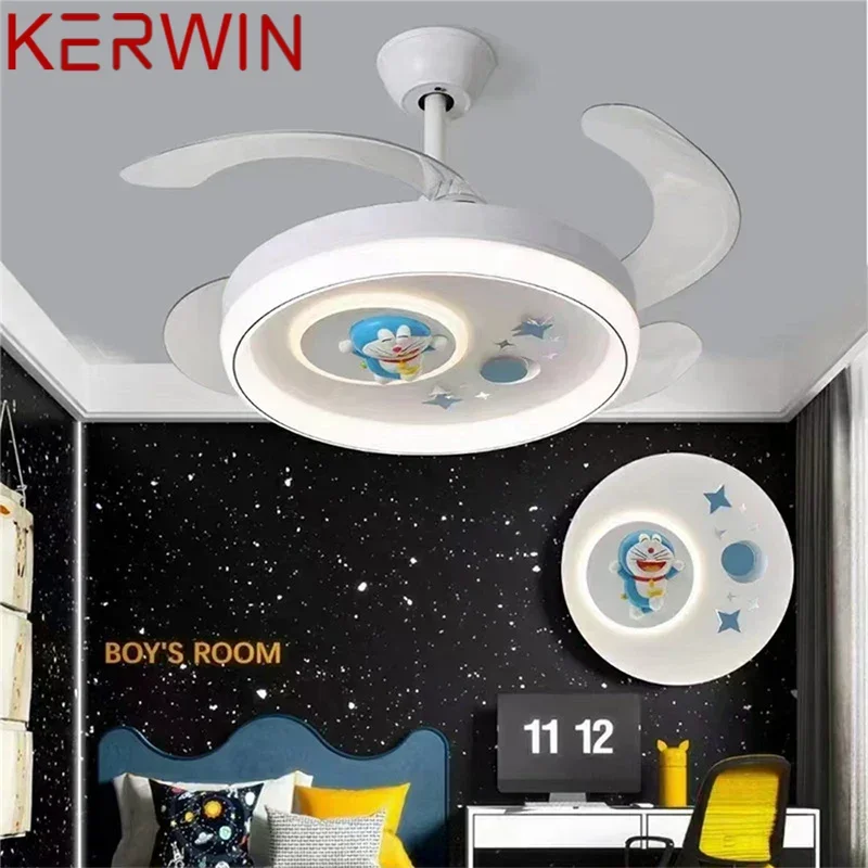 KERWIN Nordic Children Stealth Fan Light LED Modern Living room Restaurant Bedroom Ceiling Fan Light Remote Electric Fan Light