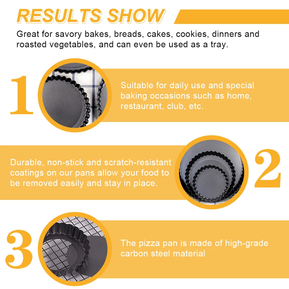 

4pcs Carbon Steel Non-Stick Baking Mold Pizza Pan Deep Fluted Tart Tin Quiche Pans Heat Resistant for Cakes Cookies