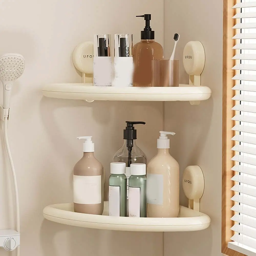 Plastic Suction Cup Triangle Shelf Wall Mounted Punch Free Cosmetics Storage Shelf Drainable Corner Storage Shelf Bathroom