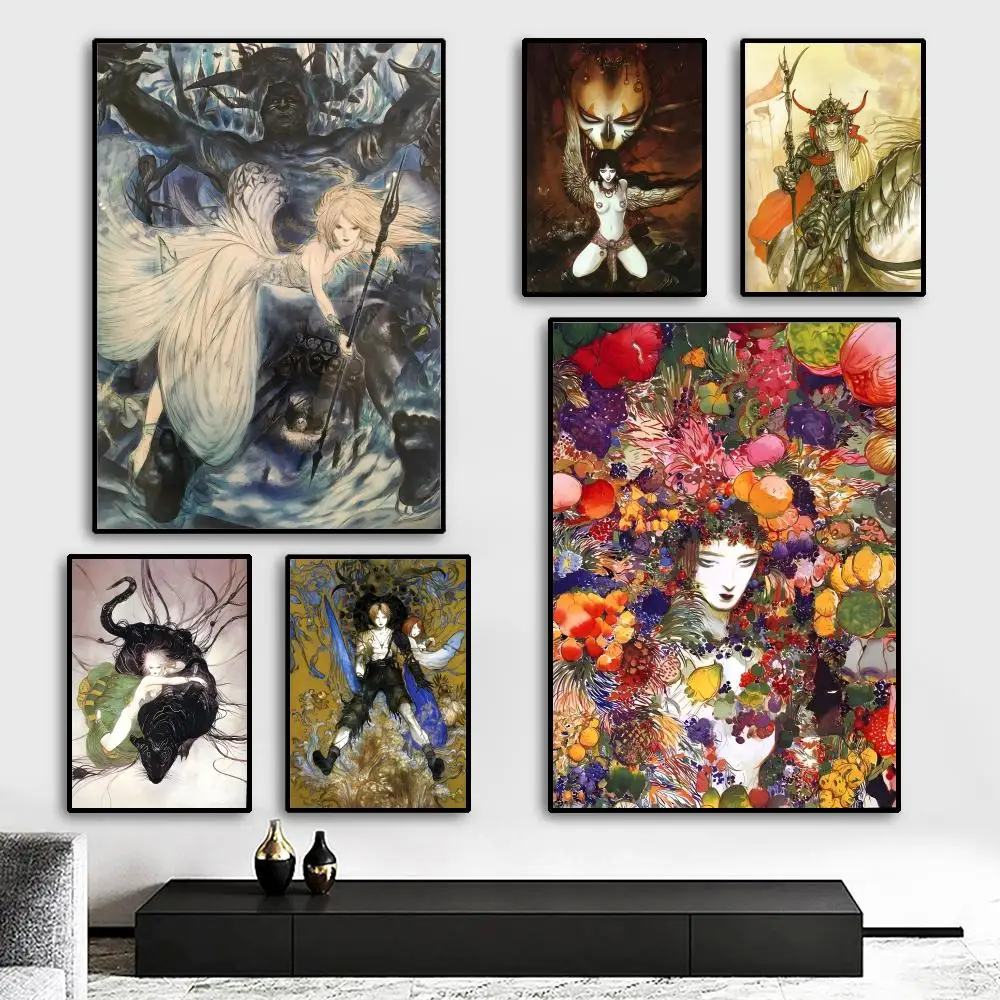 Yoshitaka Amano F-Final Fantasy Game Anime-Poster, HD-Kunst, selbstklebende Wand, wasserfest, für Zuhause, Wohnzimmer, Schlafzimmer, Bar, ästhetisch