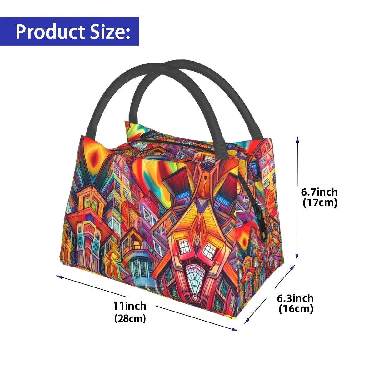 Graffiti City Lunch Bag Colorful Abstract Retro Lunch Box Travel Convenient Tote Food Bags Custom Cooler Bag