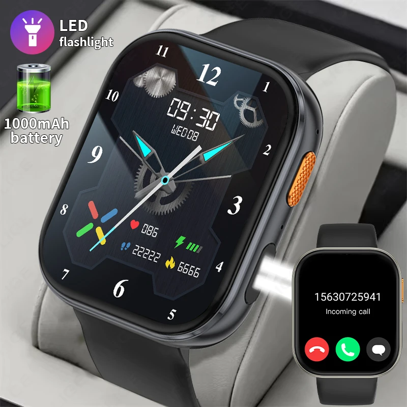 

2.04" Men Smart Watch 1000mAh Large Battery Heart Rate Sleep Health Monitor Bluetooth Call Waterproof Sports Fitness Smartwatch