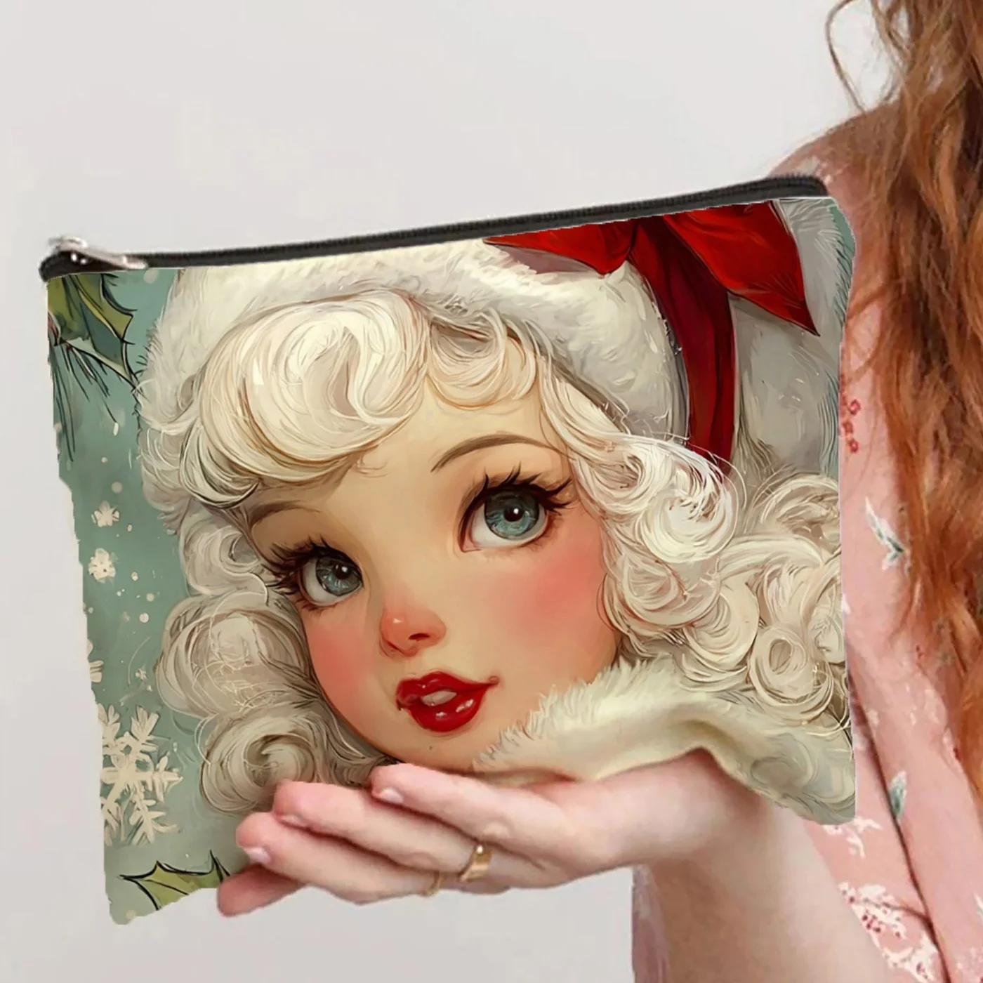 

Cute Girl's Face With A Golden Hairpin Makeup Bag.- Multifunctional Zipper Pouch, Jewelry Storage Bag, Perfect Travel Zipper
