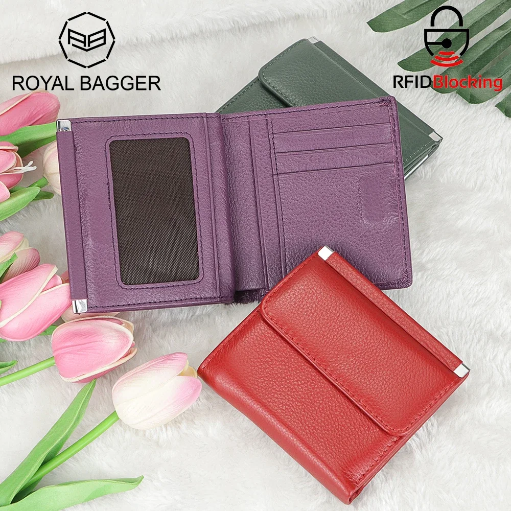 

Royal Bagger RFID Blocking Short Wallet for Women Fashionable Coin Purse Genuine Leather Card Holder 2482