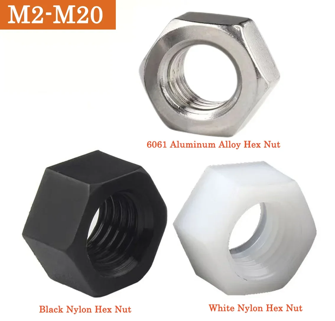5-50pcs Plastic Nylon/6061Aluminum alloy Hex Hexagon Nut M2 M2.5 M3 M4 M5 M6 M8 M10 M12 M14 M16 M18 M20 sulation Hexagon Nuts