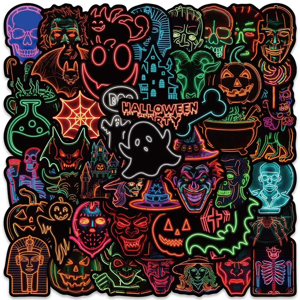 50pcs Terror Halloween Stickers Funny Neon Lights Graffiti Decals For Laptop Luggage Skateboard Phone Scrapbook Diary Sticker