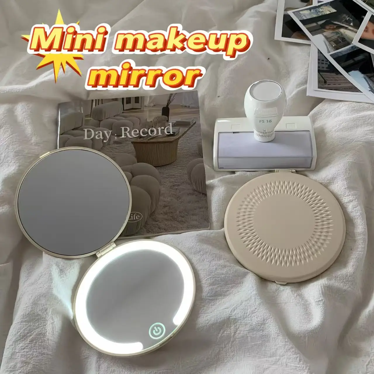 Easy to carry LED makeup mirror mini mirror charging model three-color light adjustable