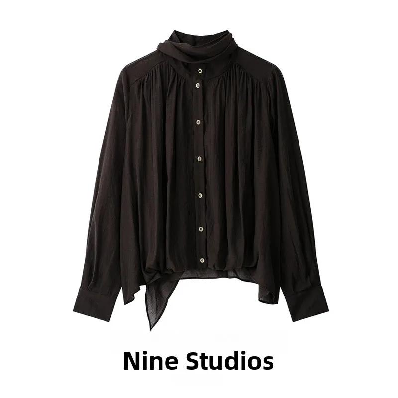Casual Loose Versatile Long Sleeve Scarf Shirt Women's Slimming Top NINE ZAR Ladies Fashion Winter 2026 Non-Shrinking A-Line ...