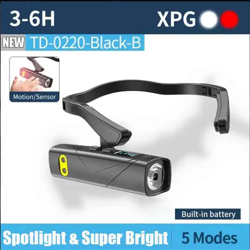 

2025 New Ear-Mounted LED Head Lamp 100000 Lumen USB Rechargeable Headlamp With Motion Sensor White Red Light Headband Flashlight