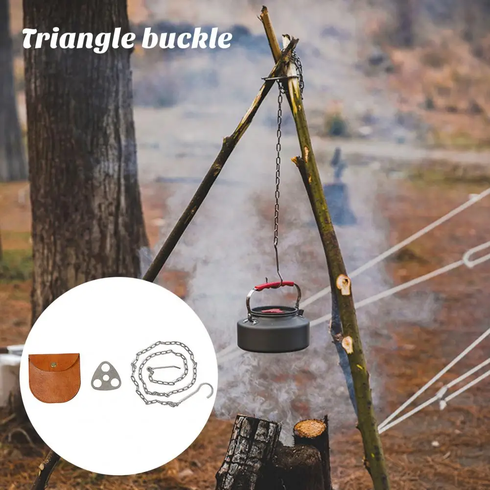 

Stainless Steel Hook Chain Adjustable Hanging Chain Portable Stainless Steel Campfire Cooking Set with Tripod for Campfire