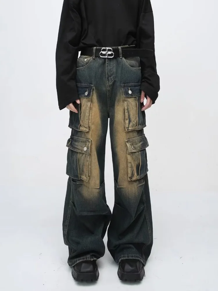 

Уличная одежда в американском стиле ретро Y2K 2023, потертые синие мешковатые джинсы-карго, брюки для мужчин, одежда, широкие джинсовые брюки Moda Hombre