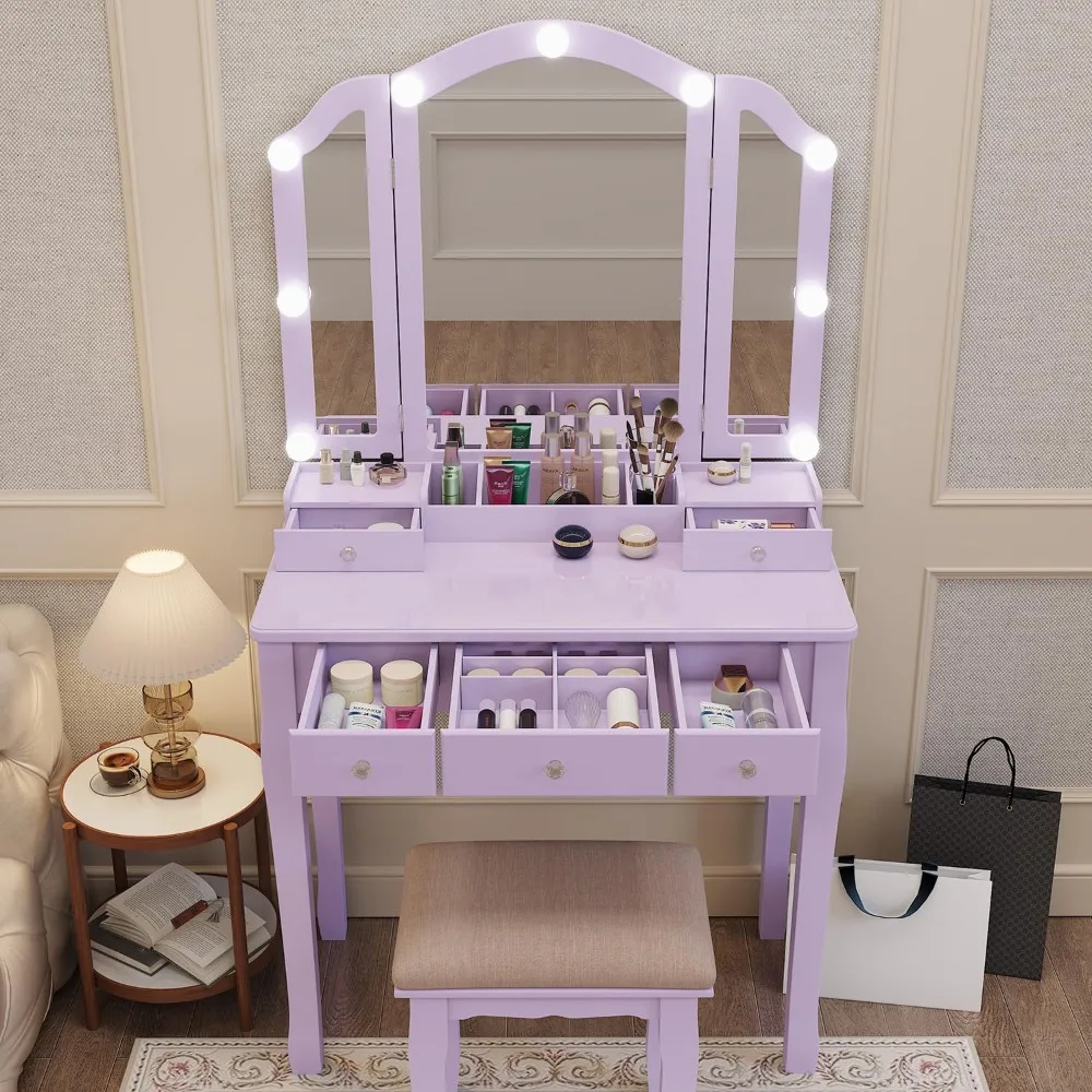 

Vanity Makeup Desk with Lights for Teen Girls Vanity Set for Teenager Vanity Table with Mirror for Bedroom
