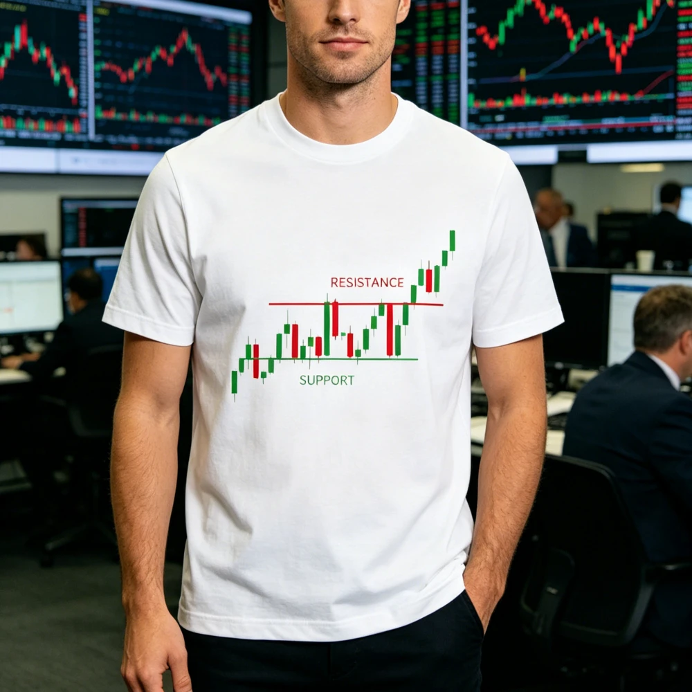 Stock Chart Support Resistance T-Shirt Funny Finance Market Chart Casual Shirt Men Summer Crewneck Cotton Short Sleeve