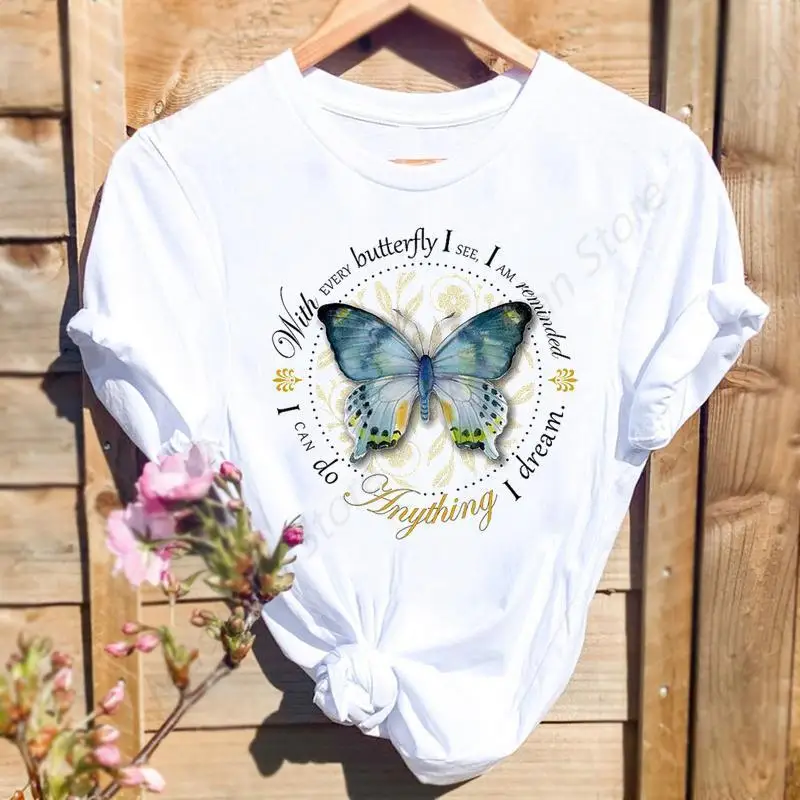 2024 New Short-Sleeved T-Shirt Summer Fresh Printed Butterfly T-Shirt High-Quality Shirt Short-Sleeved