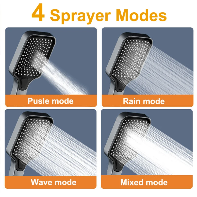 Pressurized Showerhead Square 3 Modes Adjustable High Pressure Bathroom Shower Handheld Large Panel Massage Shower Head 2024 New