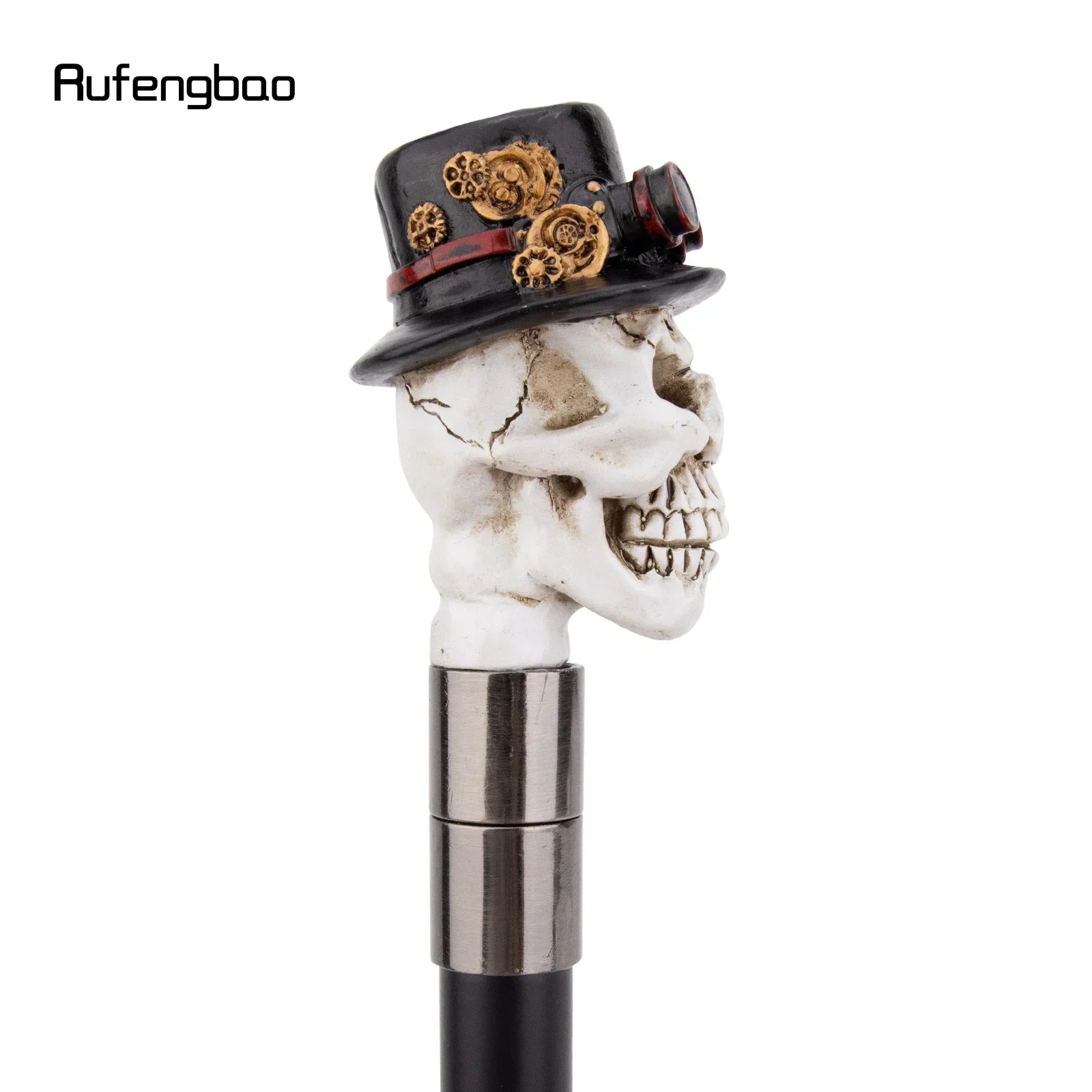 Sombrero negro de resina amarilla, bastón para caminar con cabeza de calavera, palo de acero decorativo a la moda, perilla de bastón de Cosplay elegante para caballero, báculo de 95cm