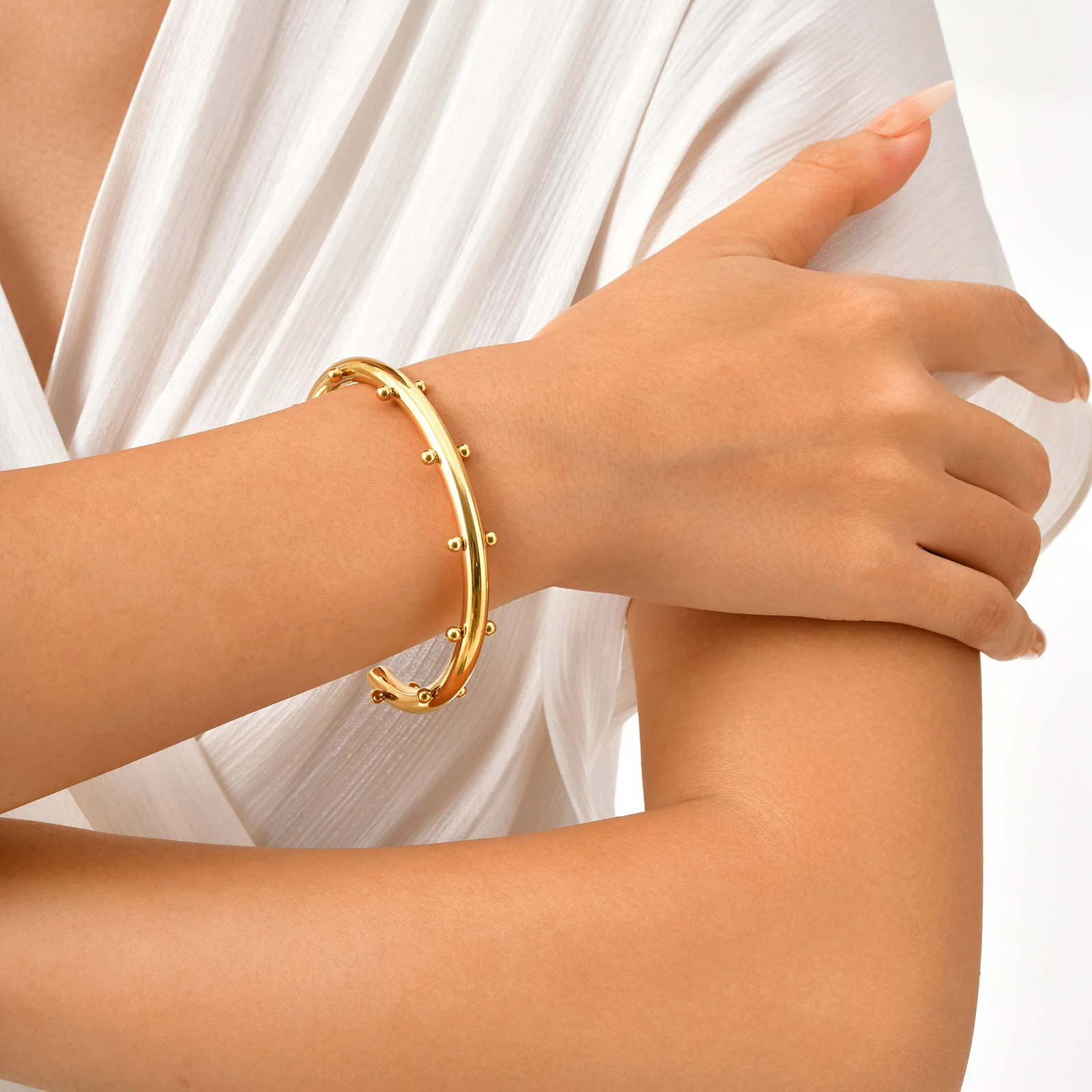 أساور فريدة من نوعها مع كرات صغيرة للنساء، أساور من الفولاذ المقاوم للصدأ مطلية بالذهب، هدايا مجوهرات عصرية #4