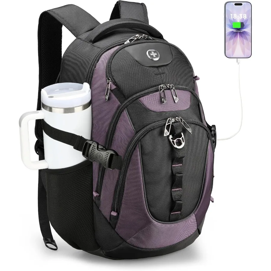 حقيبة ظهر للكمبيوتر المحمول بتصميم Swissdigital مع منفذ شحن USB حقيبة ظهر للسفر تناسب حقيبة ظهر مدرسية جامعية مقاس 15.6 بوصة للكمبيوتر 31 لتر #1