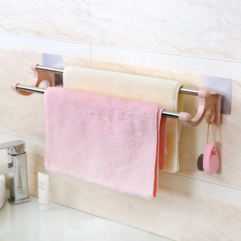 Non Punching Extended Bathroom Double Pole Wall Mounted Storage Rack Household Self-Adhesive Wall Mounted Type Towel Organize