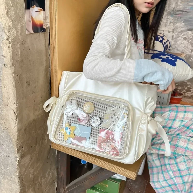 

Оригинальная универсальная прозрачная холщовая сумка через плечо, большая вместительная школьная женская сумка, сумка для книг для женщин в кампусе