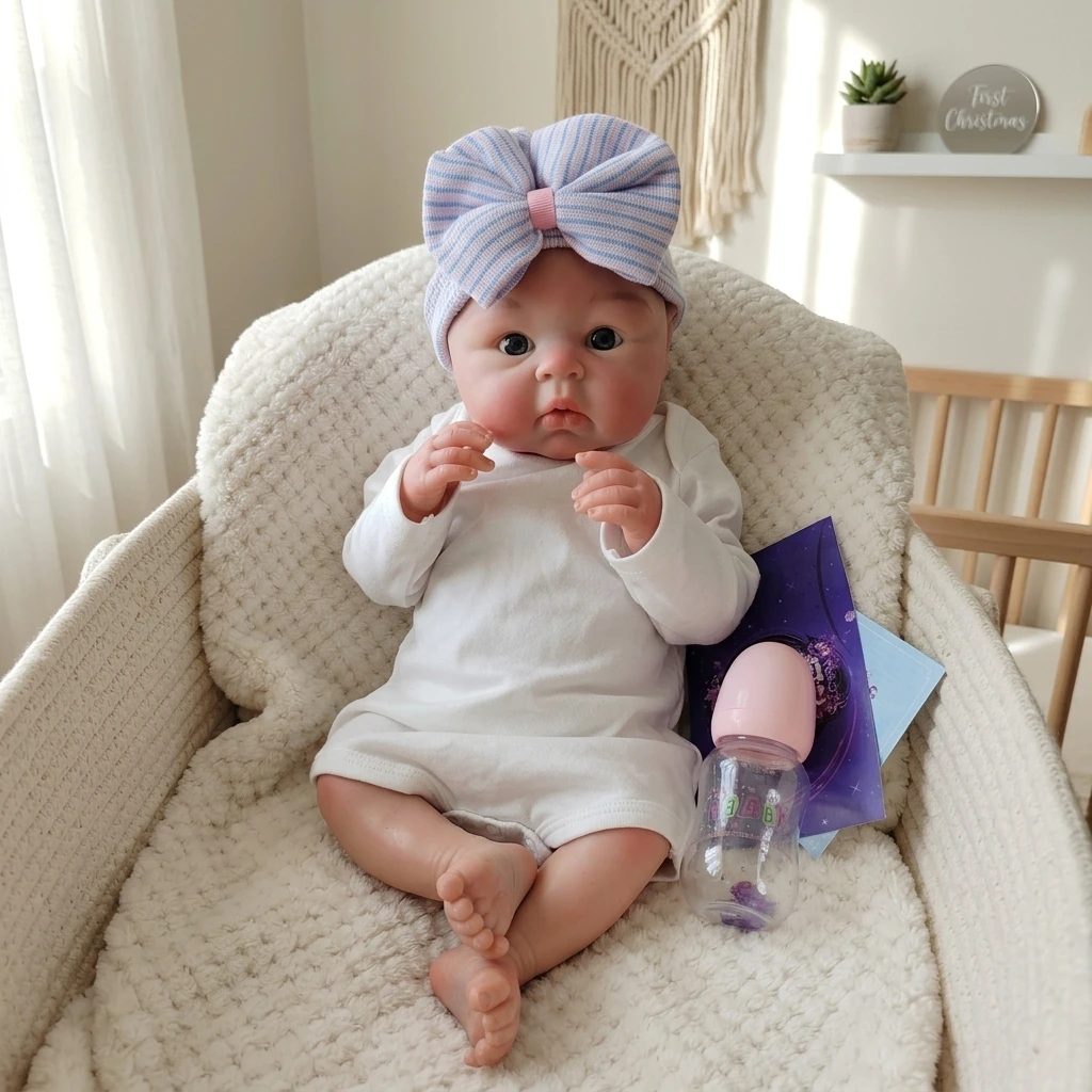 18 Inch Full Body Silicone Reborn Doll Bald Open Mouth Design Lifelike Newborn Hand Painted Waterproof for Holiday and Birthday
