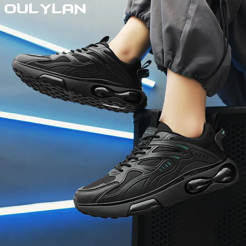 Oulylan sepatu sneaker pria, sepatu sneaker kasual pria, sepatu olahraga, sepatu ringan, sepatu latihan lari, sepatu pria, sneaker pria, warna hitam