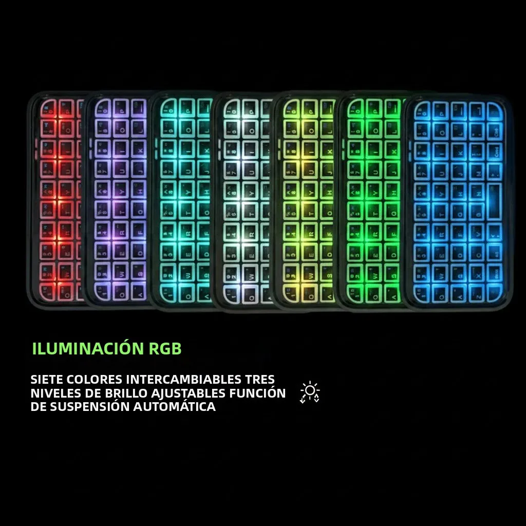 Teclado Portátil Recargable Tipo-C de Modo Dual (Bluetooth + Cableado) con Retroiluminación RGB, Silencioso, 49 Teclas, para Tablets y Smartphones