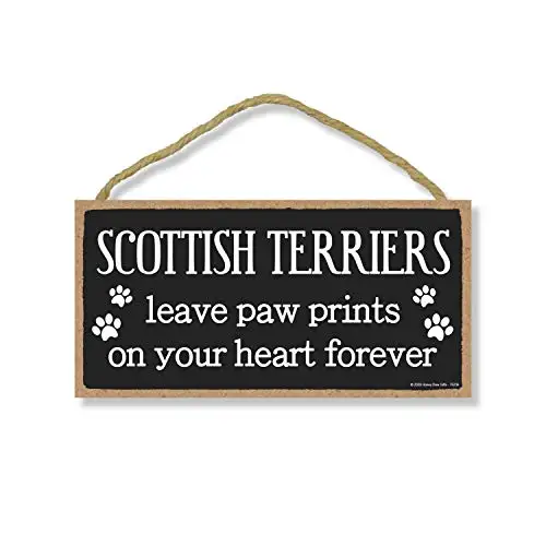 Honey Dew Gifts Scottish Terriers Leave Paw Prints, Wooden Pet Memorial Home Decor, Decorative Dog Bereavement Wall Sign, 