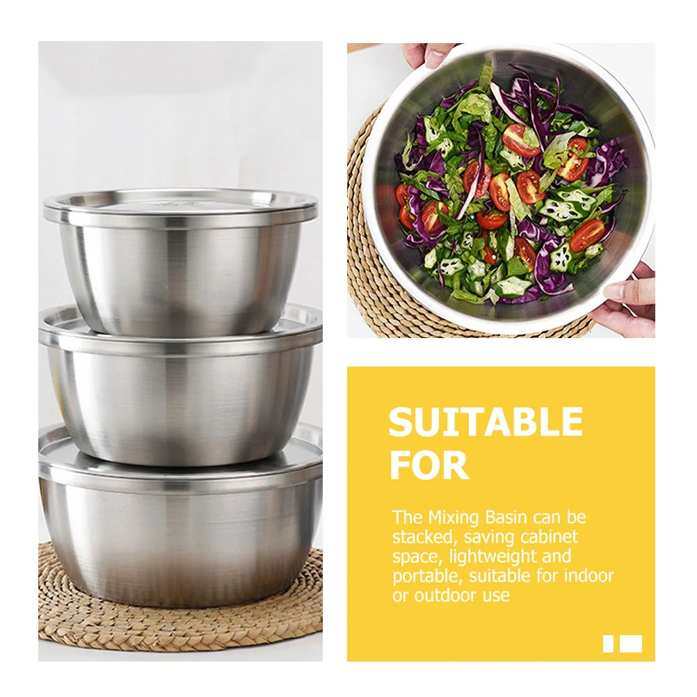 

1 set Stainless Steel Mixing Bowl 2.5L 3.5L 5L Large Capacity Baking Salad Food Container Kitchen Cooking Soup Fruit Washing Pot