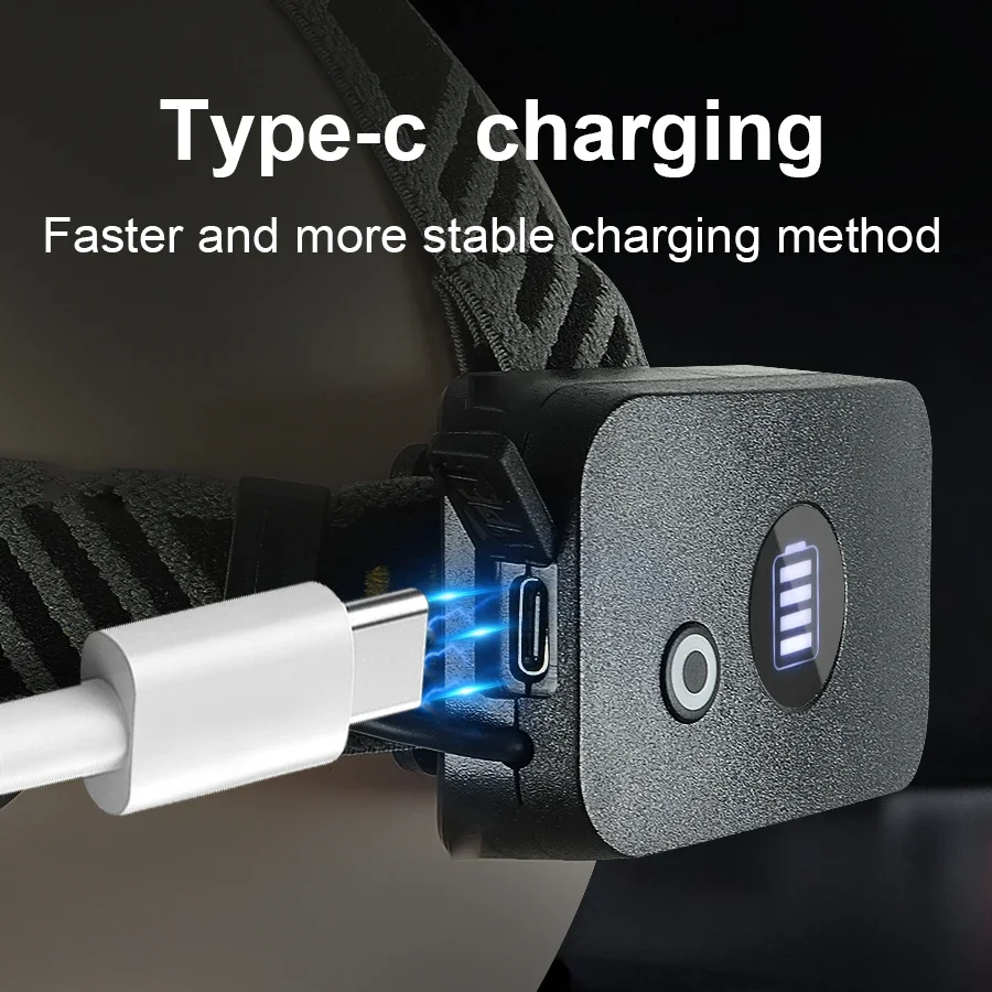 60000LM IR Sensor Powerful Headlamp Yellow Light Type-C Rechargeable Headlight 18650 Head Flashlight Fishing Lantern Head Lamp