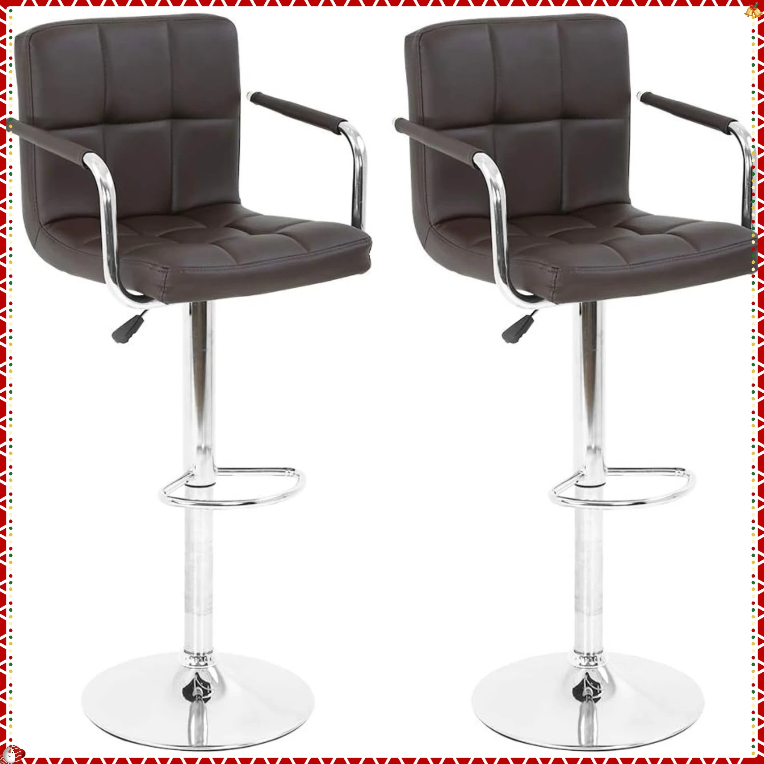 Moderne braune Barhocker aus PU-Leder im 2er-Pack, drehbar mit verstellbaren Armlehnen – für Küche und Heimbar