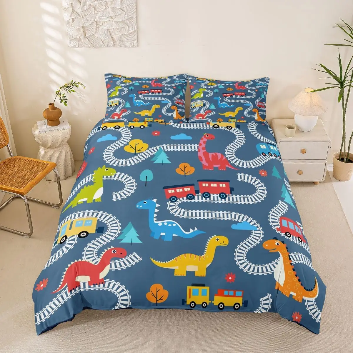 

Kawaii Dinosaur Duvet Cover Set Cartoon Animal Theme Bedding Set for Boys Teen Bedroom Dorm Decor Double Queen King Quilt Cover