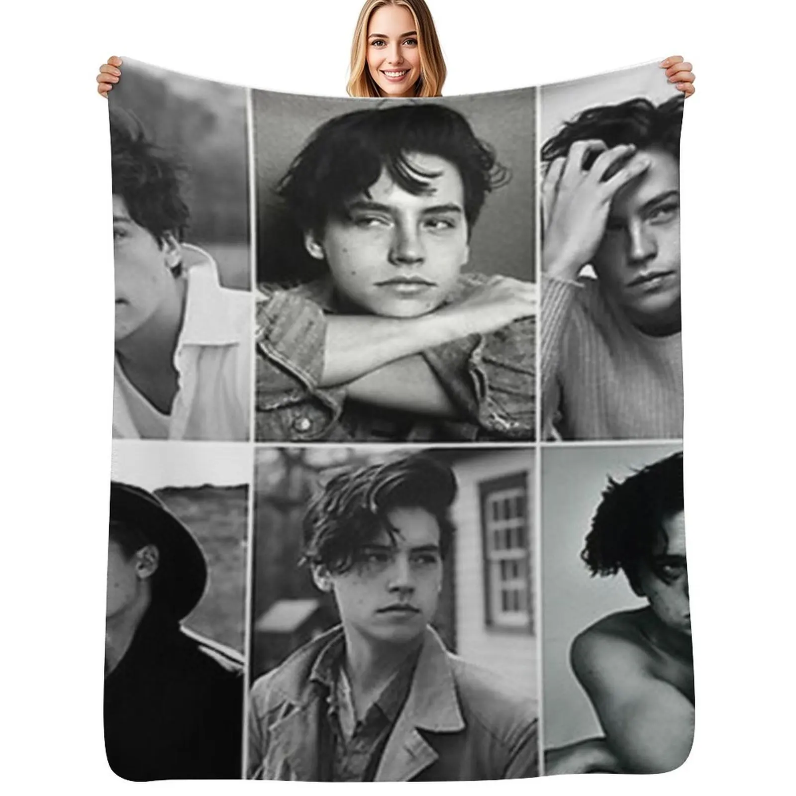

cole sprouse black and white poster Throw Blanket Anti Shedding Soft Fuzzy Blanket for Home