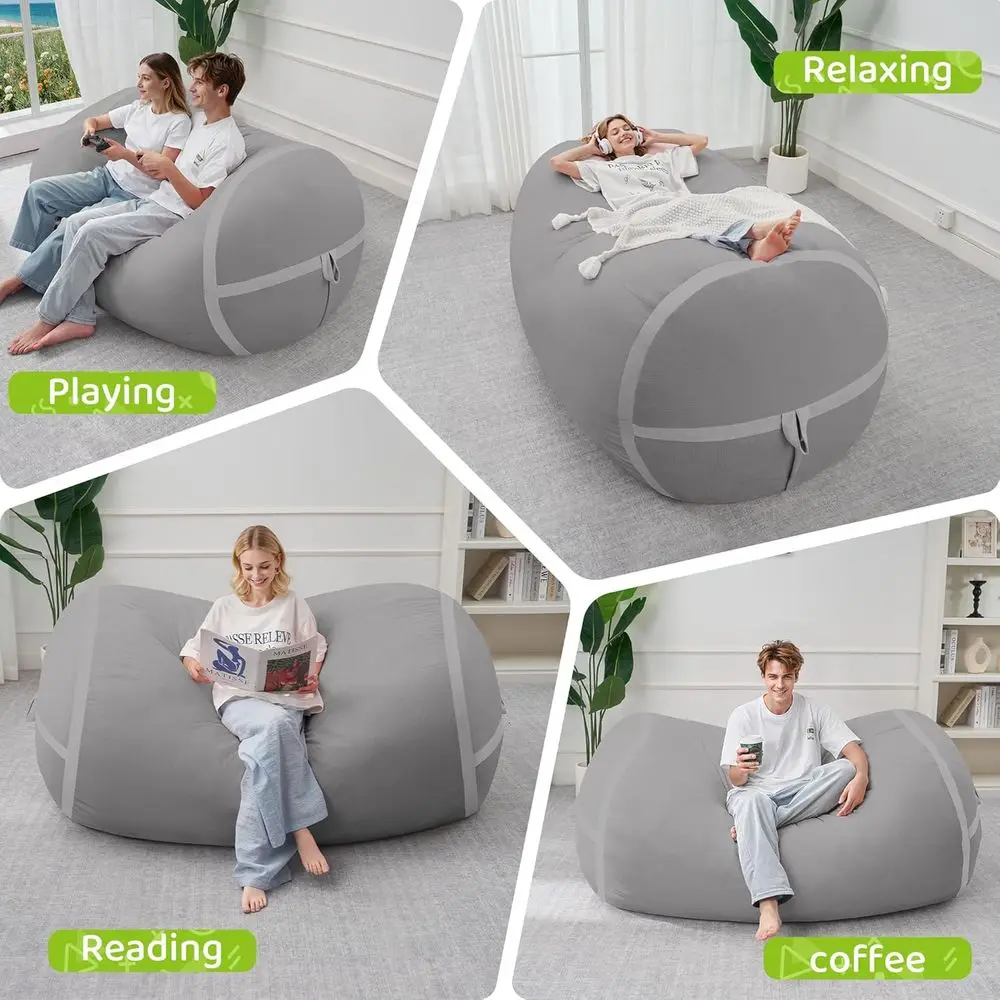 كرسي بين باج كبير مريح بطول 5 أقدام مع رغوة الذاكرة - رمادي فاتح للمعيشة وغرفة النوم وغرف القراءة #4