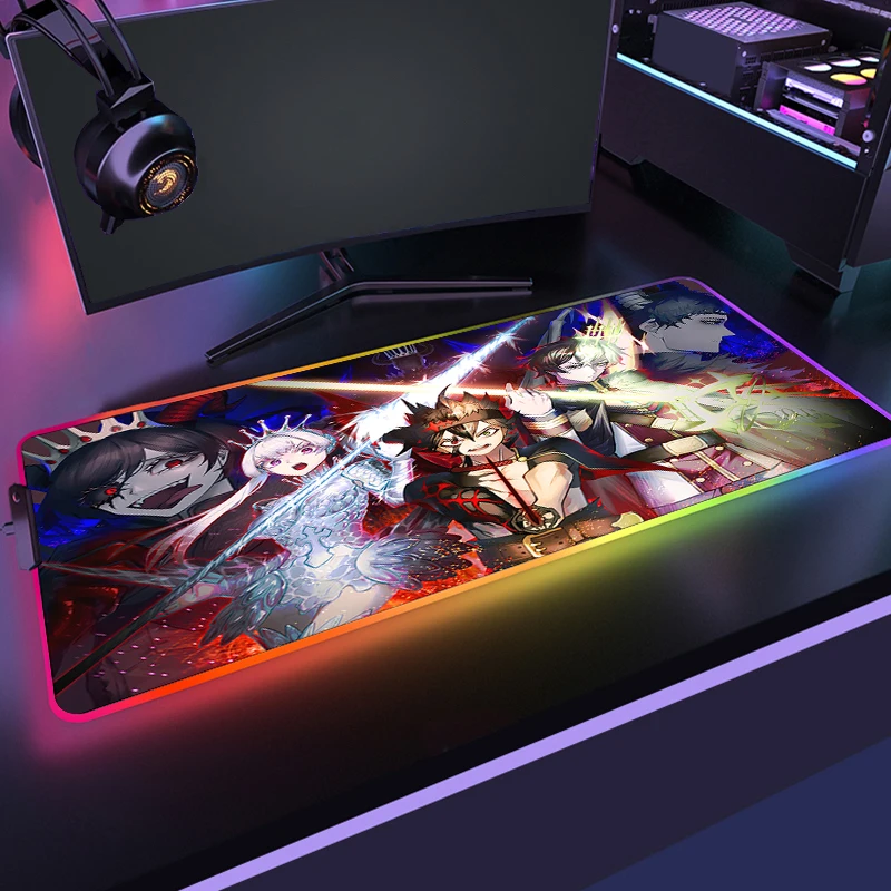 RGB Anime Mouse Pad Gaming Accessories Desk Mat LED Black Clover Game Mats Mousepad Xxl Deskmat Gamer Mause Office Pads Pc Large