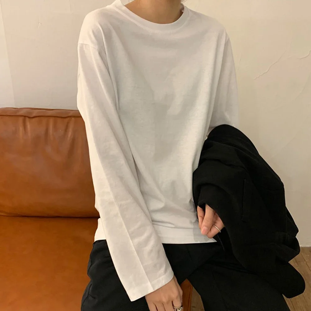 مناسبة كاجوال، طبقة أساسية كورية بيضاء، تي شيرت مريح للاستخدام اليومي، ملابس غير رسمية، تصميم برقبة دائرية، نسيج بوليستر