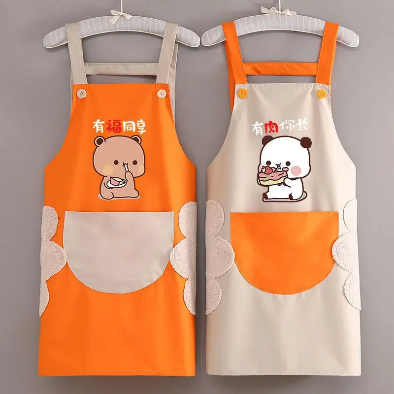 2024 New Bubu And Dudu Printing Apron Home Hotel Hotel Kitchen Waterproof Oil Proof Apron Wipeable Hand Apron