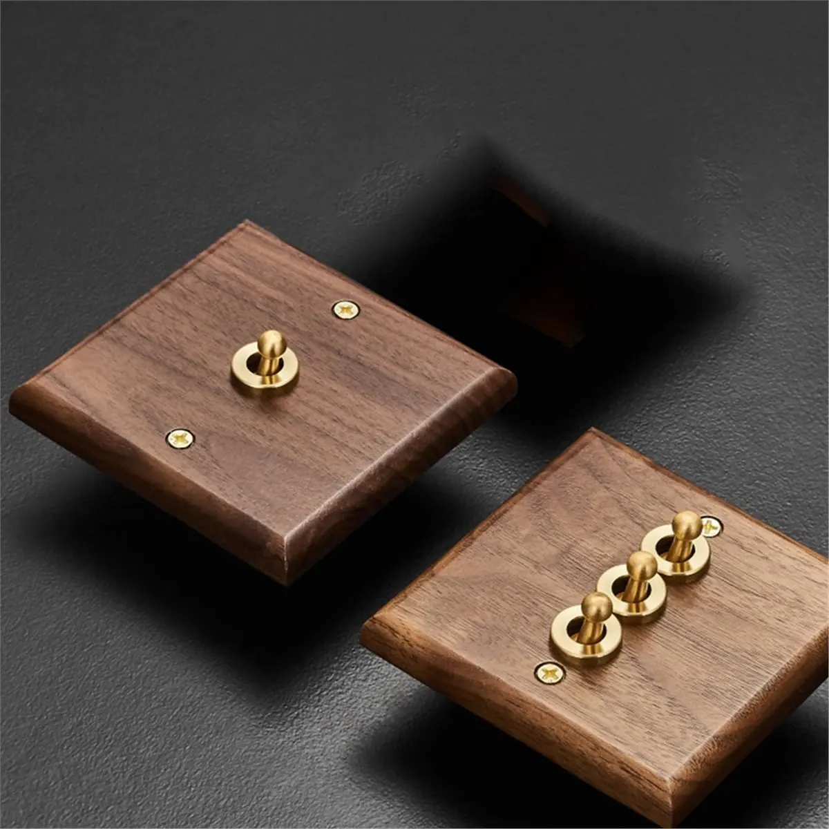 

A50U Retro Walnut Wall Toggle Switch Panel 1-4Gang 2Way Solid Wood Double Universal Electrical Power Outlet A