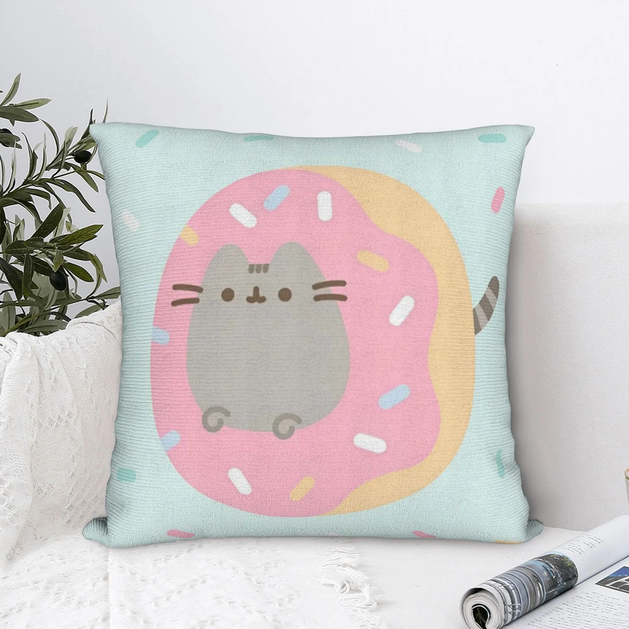 Funny Kawaii Cute Square Pillowcases Polyester Sofa P-Pusheencats Cushion Case Creative Decorative Pillow Cover 45*45