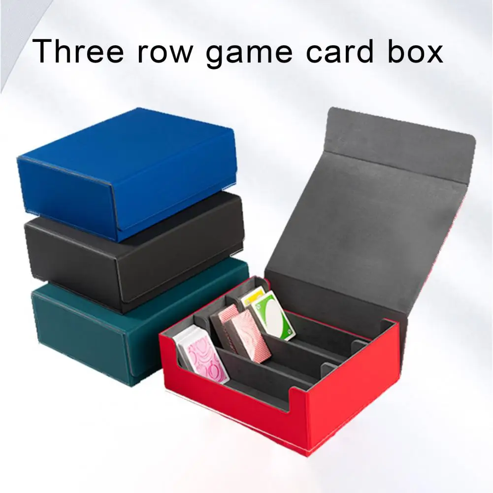 Game Card Storage Box Trading Card Organizer Faux Leather Trading Card Storage Box with Magnetic Closure Dividers Dice Tray