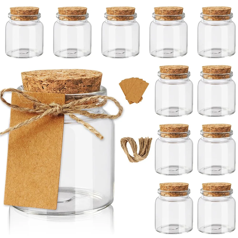 

50ml Small Glass Bottles with Cork Lids, Potion Bottles with Cork Tags and Hemp Ropes, Spell Jars Mini Glass Jars with Lids