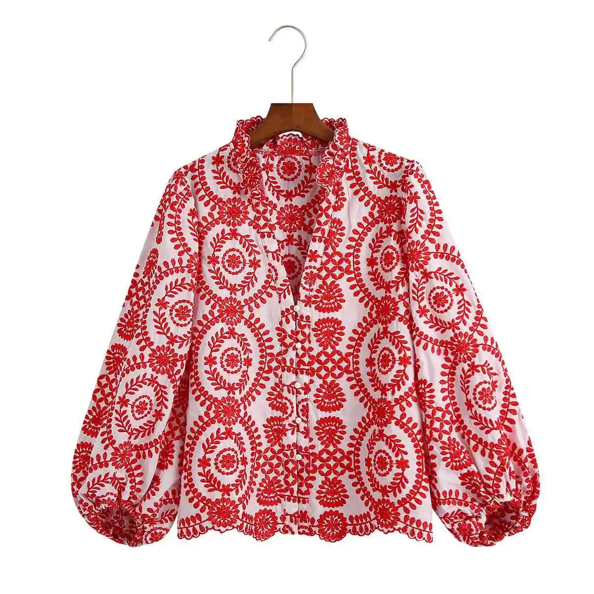

Women's Long Sleeve Embroidered Shirt European Style Fashionable Ladies' Premium Shirt Resistant to Deformation Winter Collec...