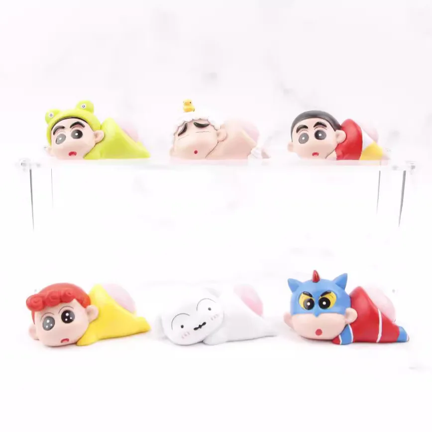 

6pcs/set Crayon Shin-chan Funny Lying down with exposed buttocks Anime Action Figure Toys 4-5CM